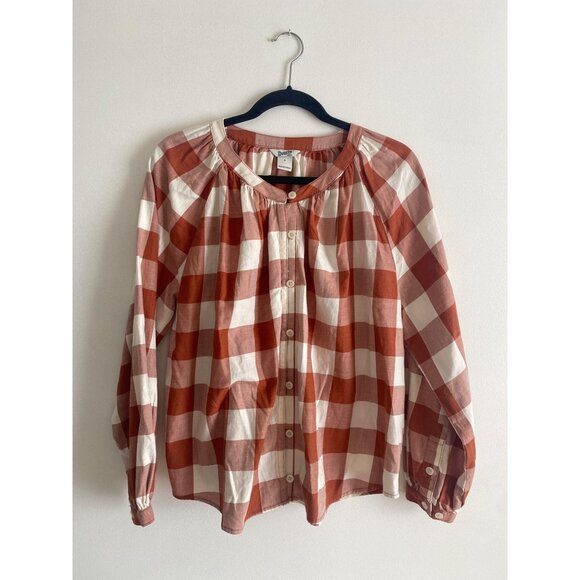 Duluth Trading Women’s Brown & White Gingham Check Organic Cotton Blouse Size S - Picture 1 of 6